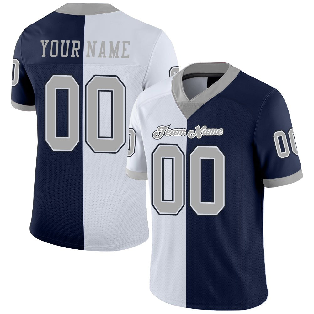 Custom Navy Gray-White Split Fashion Football Jersey photo 1