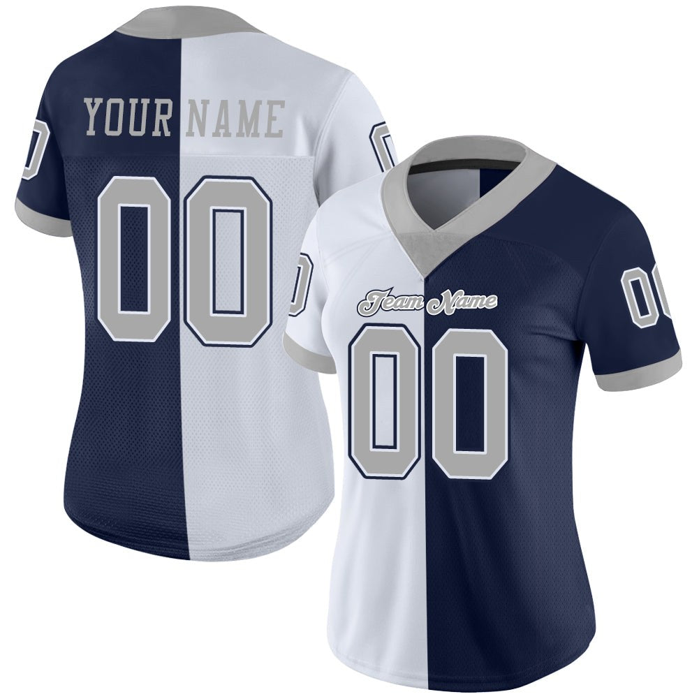 Custom Navy Gray-White Split Fashion Football Jersey photo 2