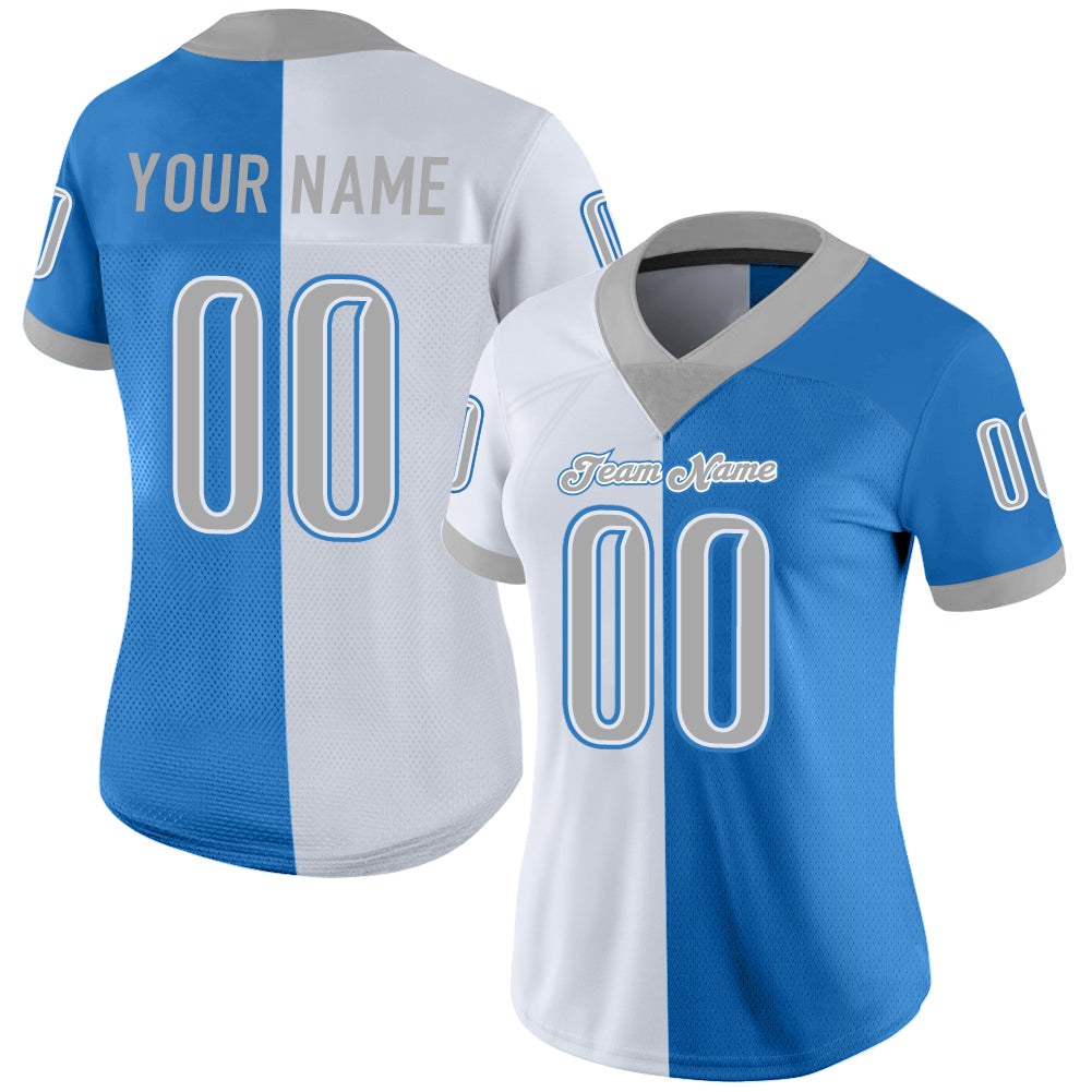 Custom Powder Blue Gray-White Split Fashion Football Jersey photo 2