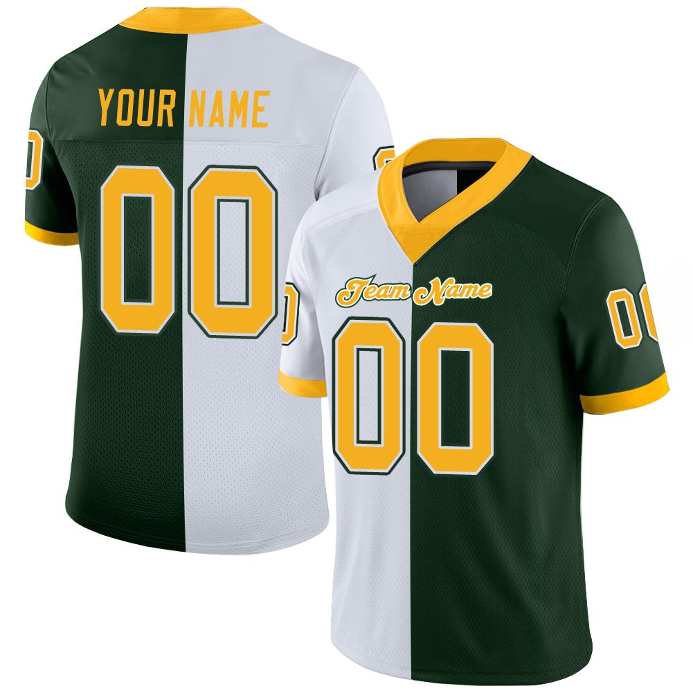 Custom Green Gold-White Split Fashion Football Jersey photo 1