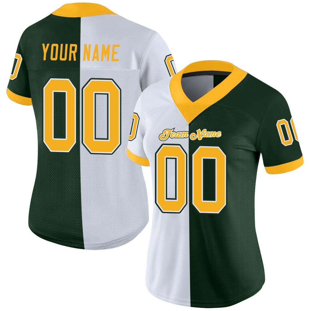 Custom Green Gold-White Split Fashion Football Jersey photo 2