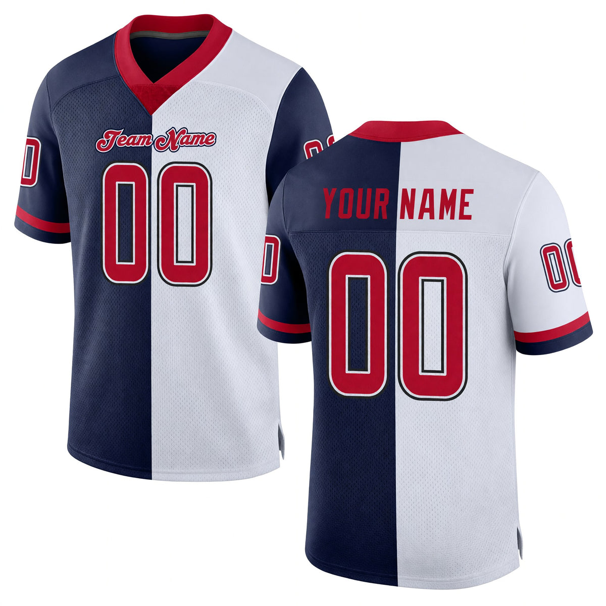 Custom Navy Red-White Split Fashion Football Jersey