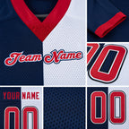 Custom Navy Red-White Split Fashion Football Jersey detail