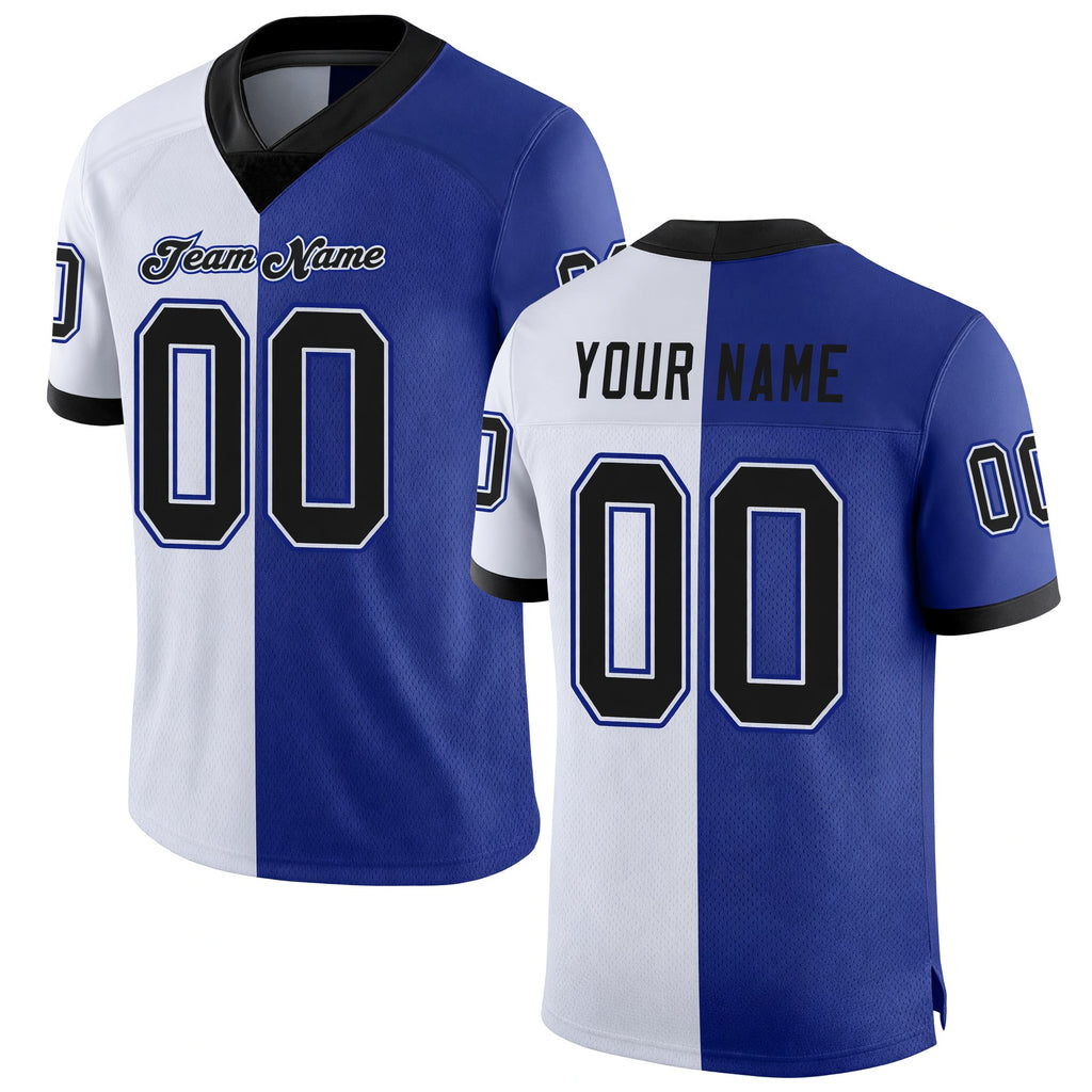 Custom Royal Black-White Split Fashion Football Jersey