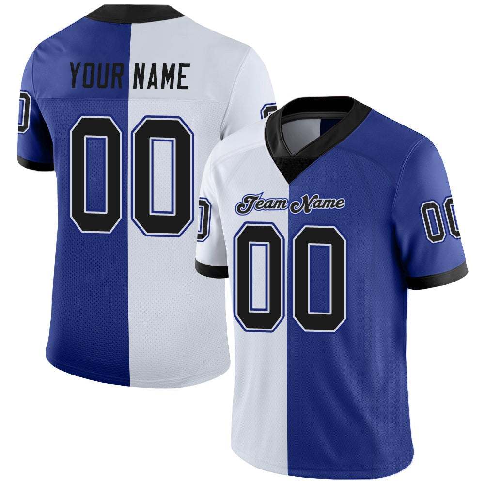 Custom Royal Black-White Split Fashion Football Jersey photo 1