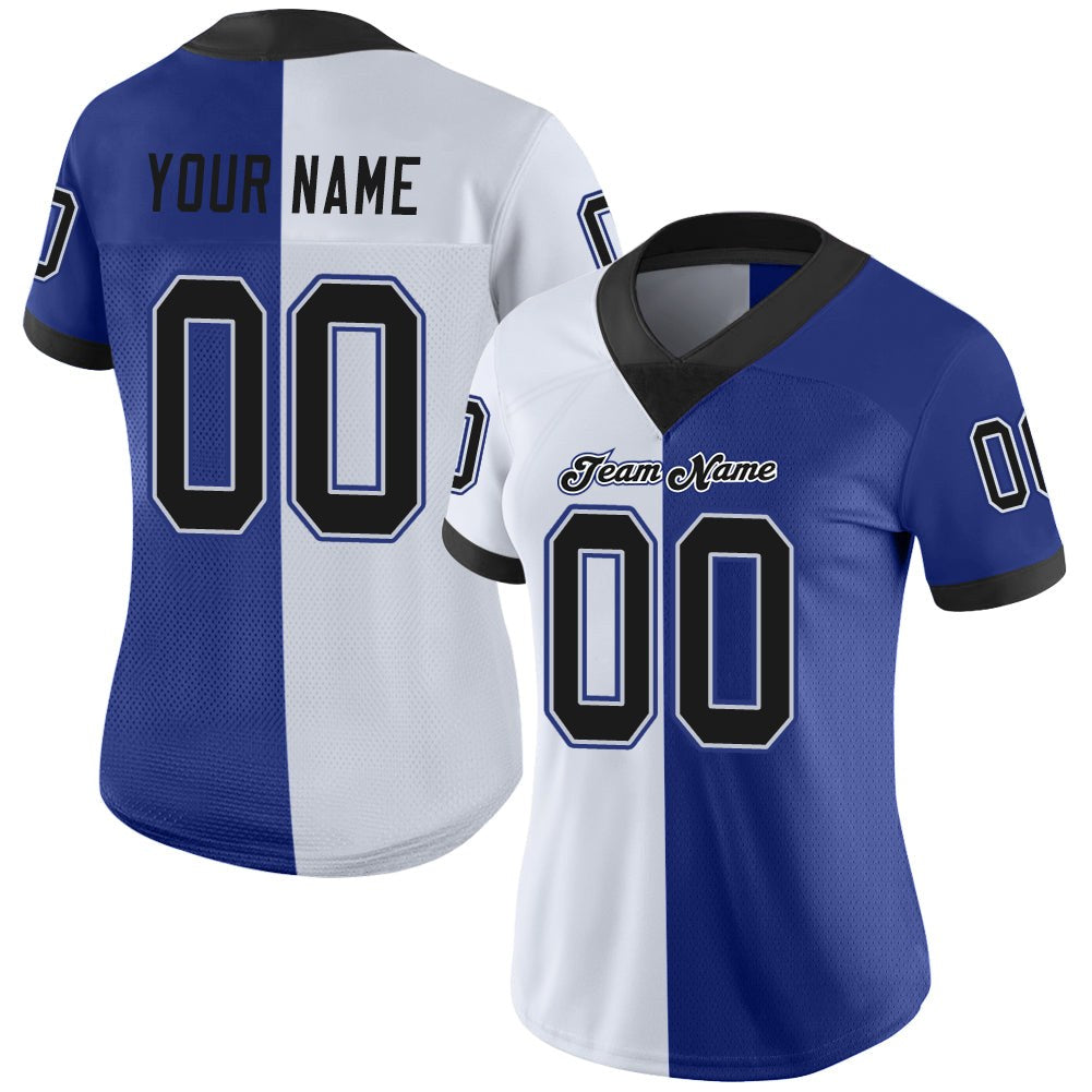 Custom Royal Black-White Split Fashion Football Jersey photo 2