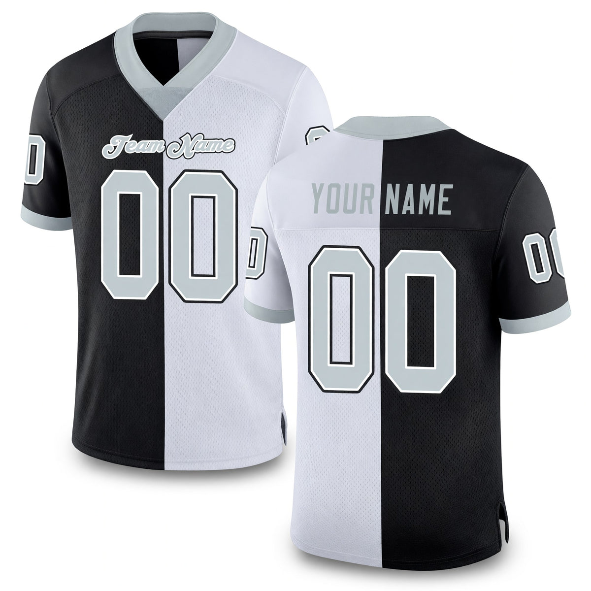 Custom Black Silver-White Split Fashion Football Jersey