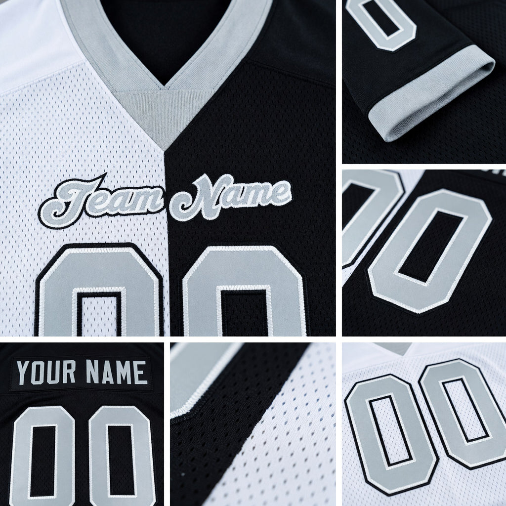 Custom Black Silver-White Split Fashion Football Jersey detail