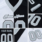 Custom Black Silver-White Split Fashion Football Jersey detail