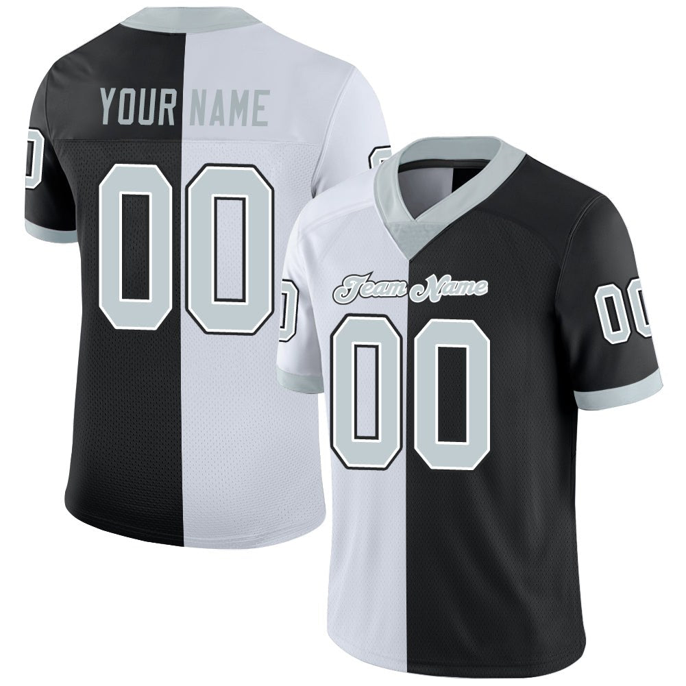 Custom Black Silver-White Split Fashion Football Jersey photo 1