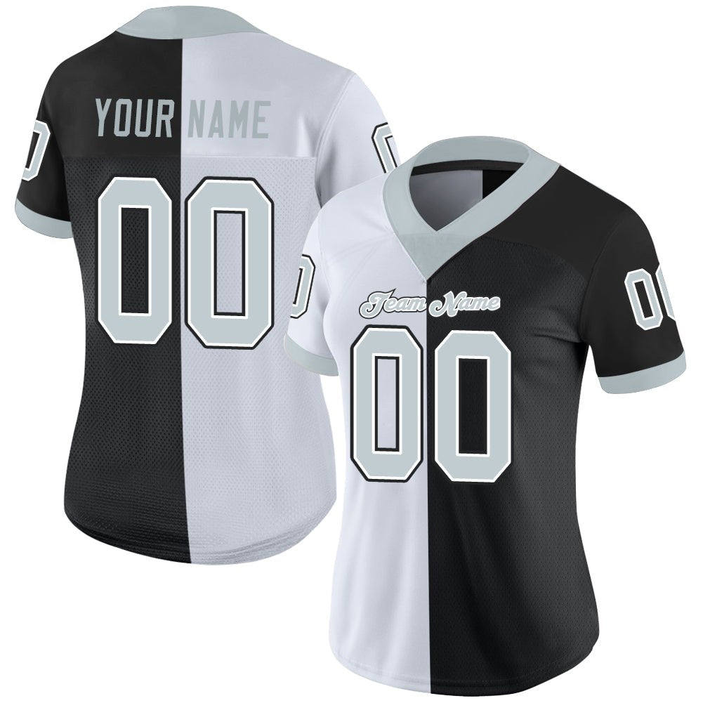 Custom Black Silver-White Split Fashion Football Jersey photo 2