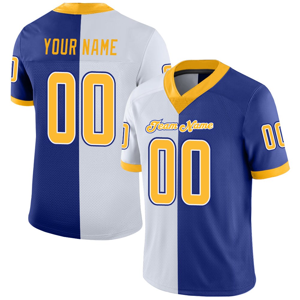 Custom Royal Gold-White Split Fashion Football Jersey photo 1