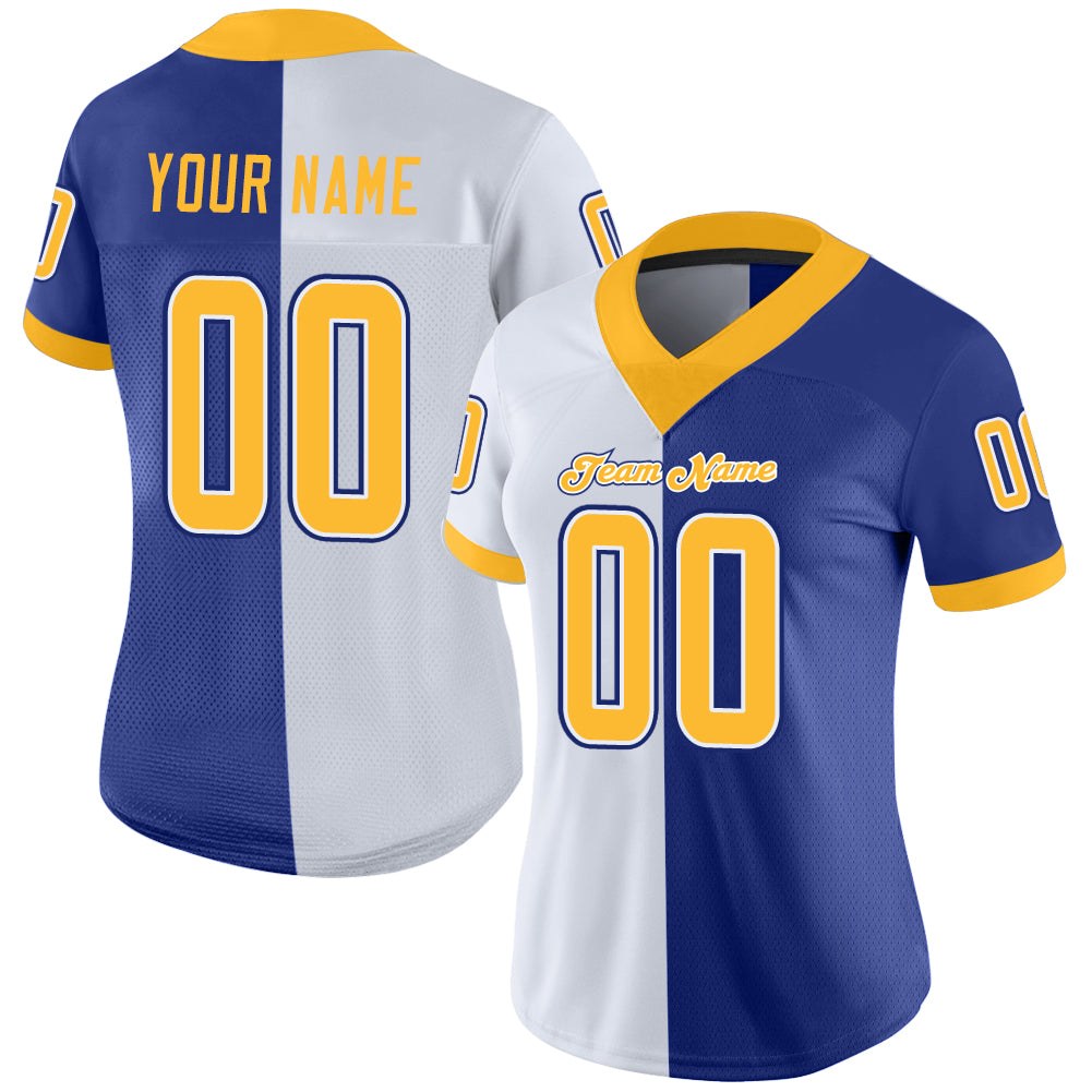 Custom Royal Gold-White Split Fashion Football Jersey photo 2