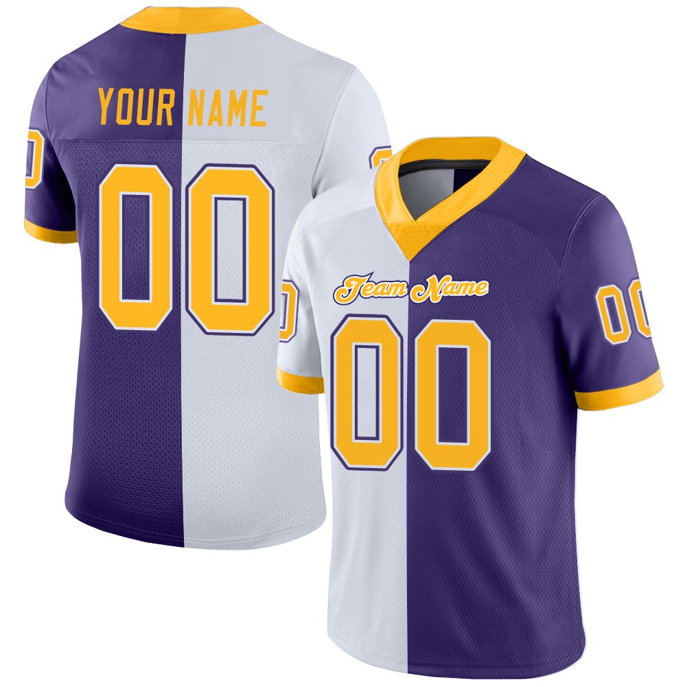 Custom Purple Gold-White Split Fashion Football Jersey photo 1