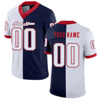 Custom Navy White-Scarlet Split Fashion Football Jersey