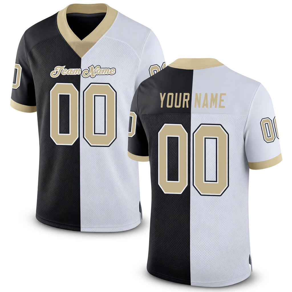 Custom Black Vegas Gold-White Split Fashion Football Jersey