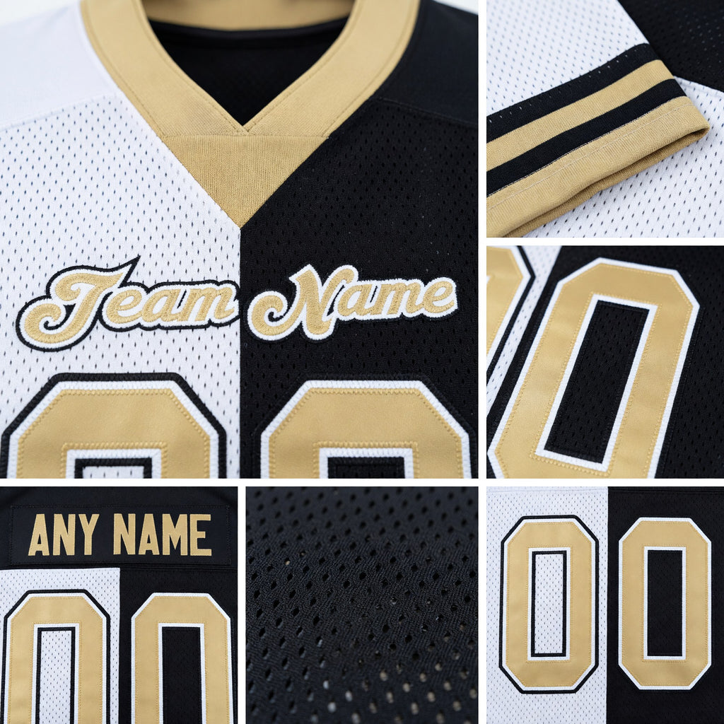 Custom Black Vegas Gold-White Split Fashion Football Jersey detail