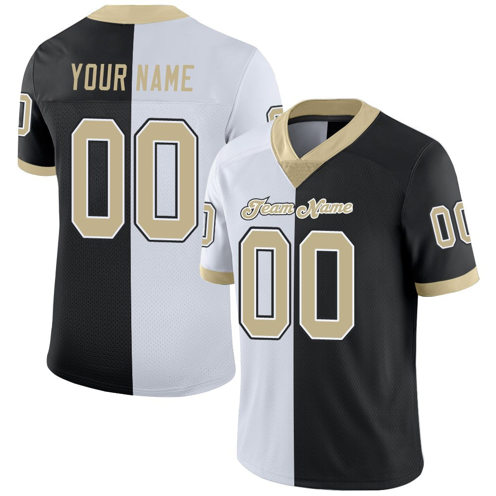 Custom Black Vegas Gold-White Split Fashion Football Jersey photo 1