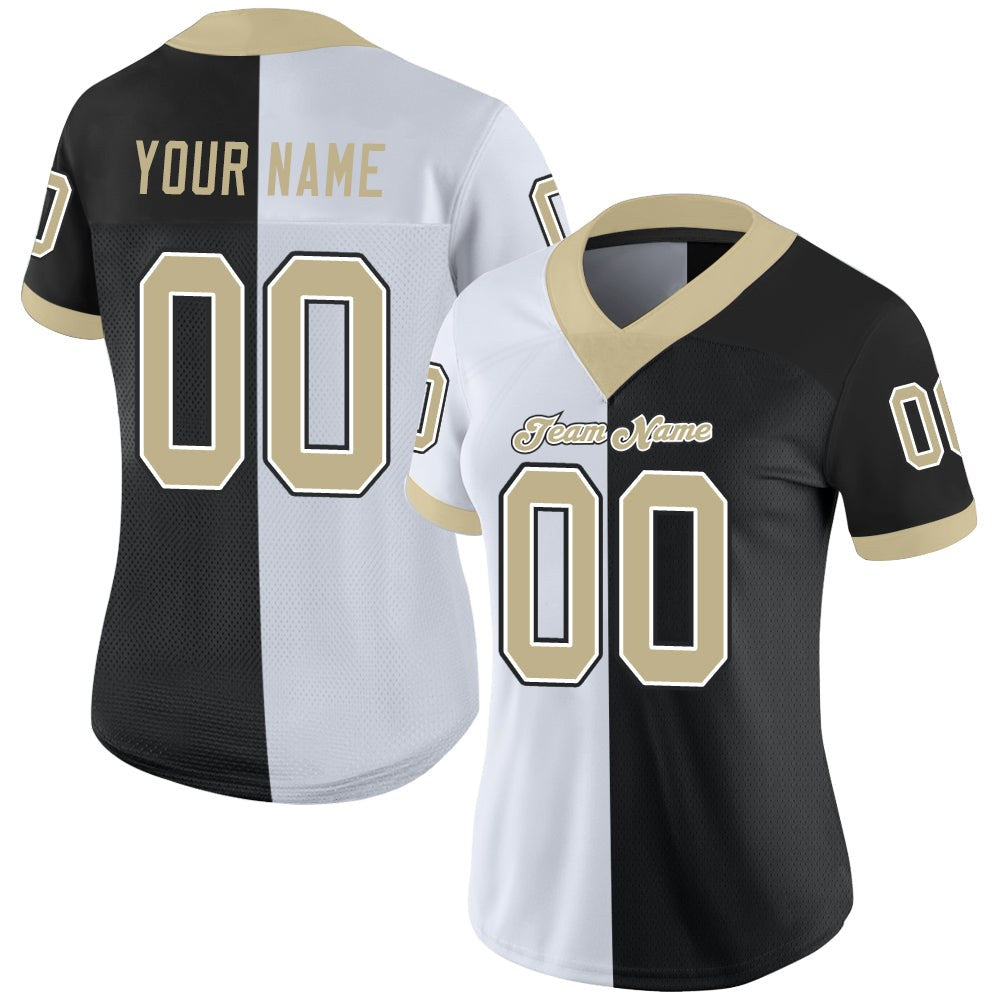 Custom Black Vegas Gold-White Split Fashion Football Jersey photo 2