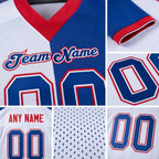 Custom White Royal-Scarlet Split Fashion Football Jersey detail