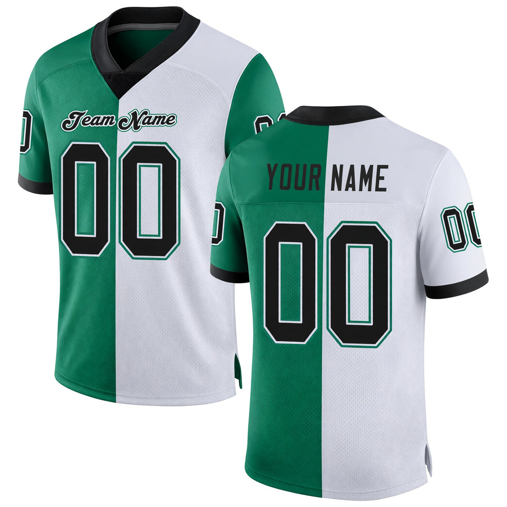 Custom Kelly Green Black-White Split Fashion Football Jersey