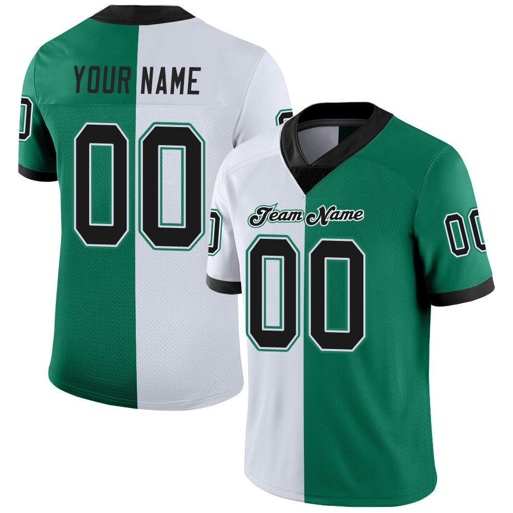 Custom Kelly Green Black-White Split Fashion Football Jersey photo 1