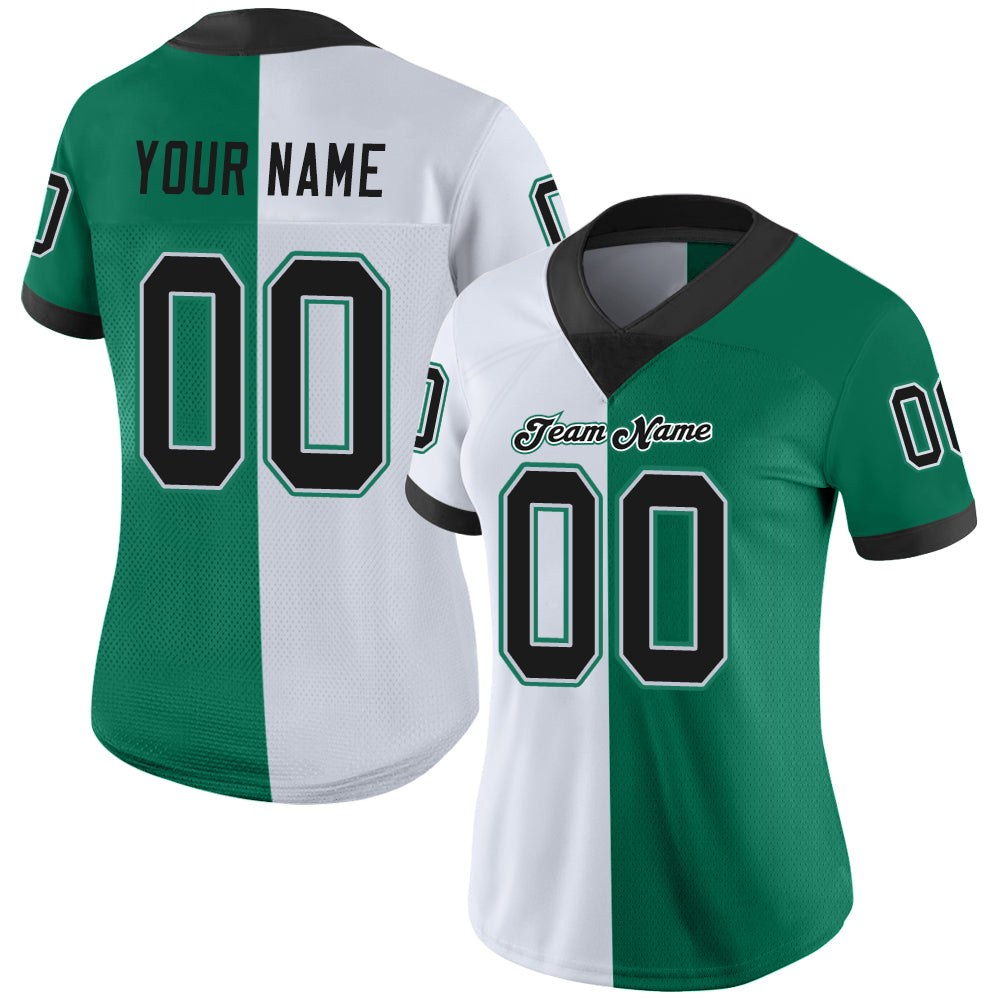 Custom Kelly Green Black-White Split Fashion Football Jersey photo 2