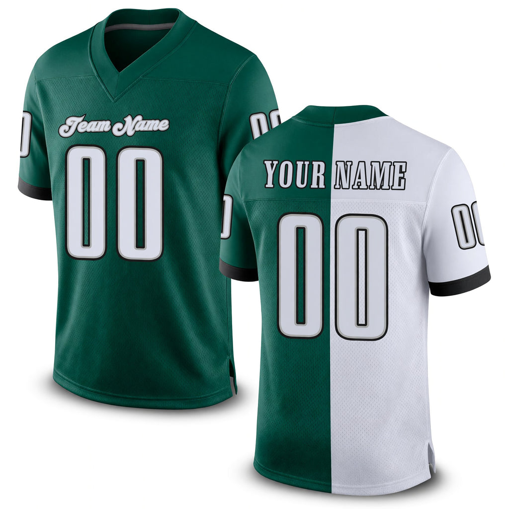 Custom Midnight Green White-Black Split Fashion Football Jersey