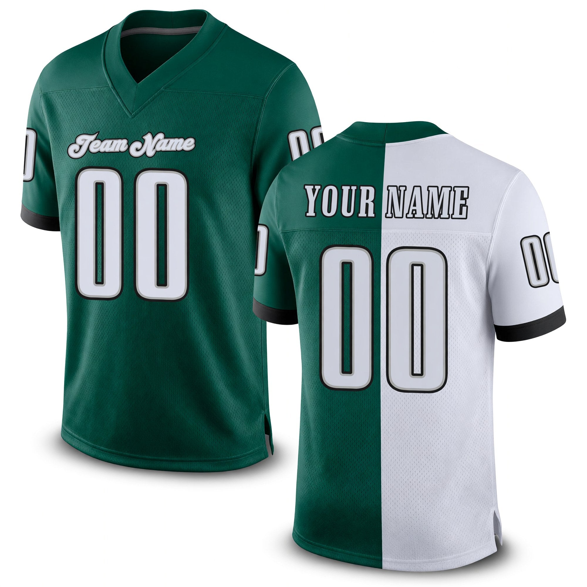 Custom Midnight Green White-Black Split Fashion Football Jersey
