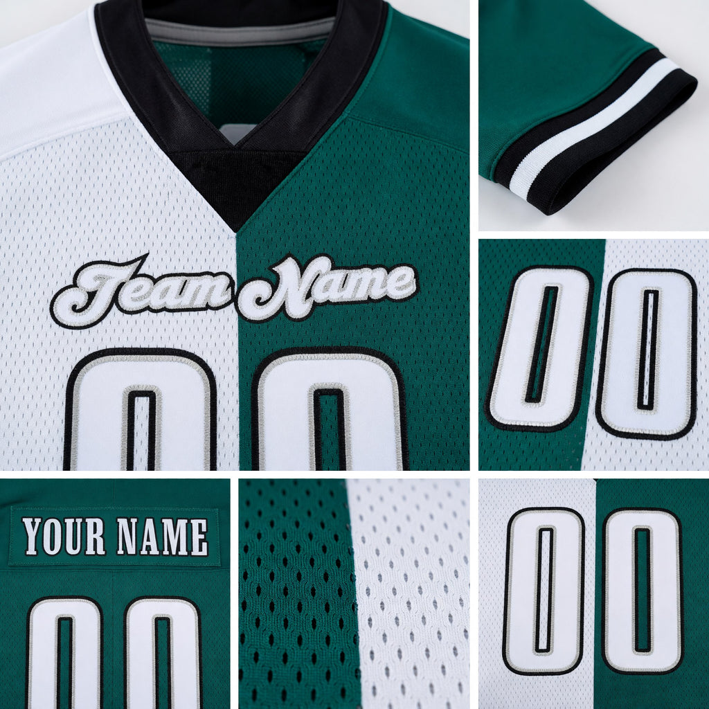 Custom Midnight Green White-Black Split Fashion Football Jersey detail