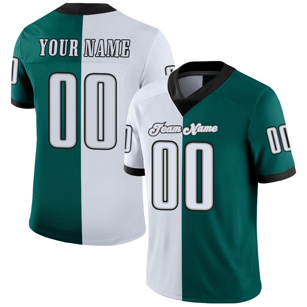 Custom Midnight Green White-Black Split Fashion Football Jersey photo 1