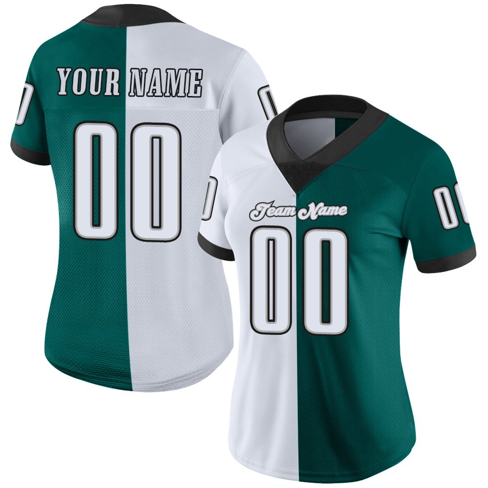 Custom Midnight Green White-Black Split Fashion Football Jersey photo 2