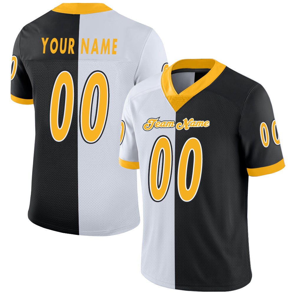Custom Black Gold-White Split Fashion Football Jersey photo 1
