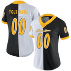 Custom Black Gold-White Split Fashion Football Jersey photo 2
