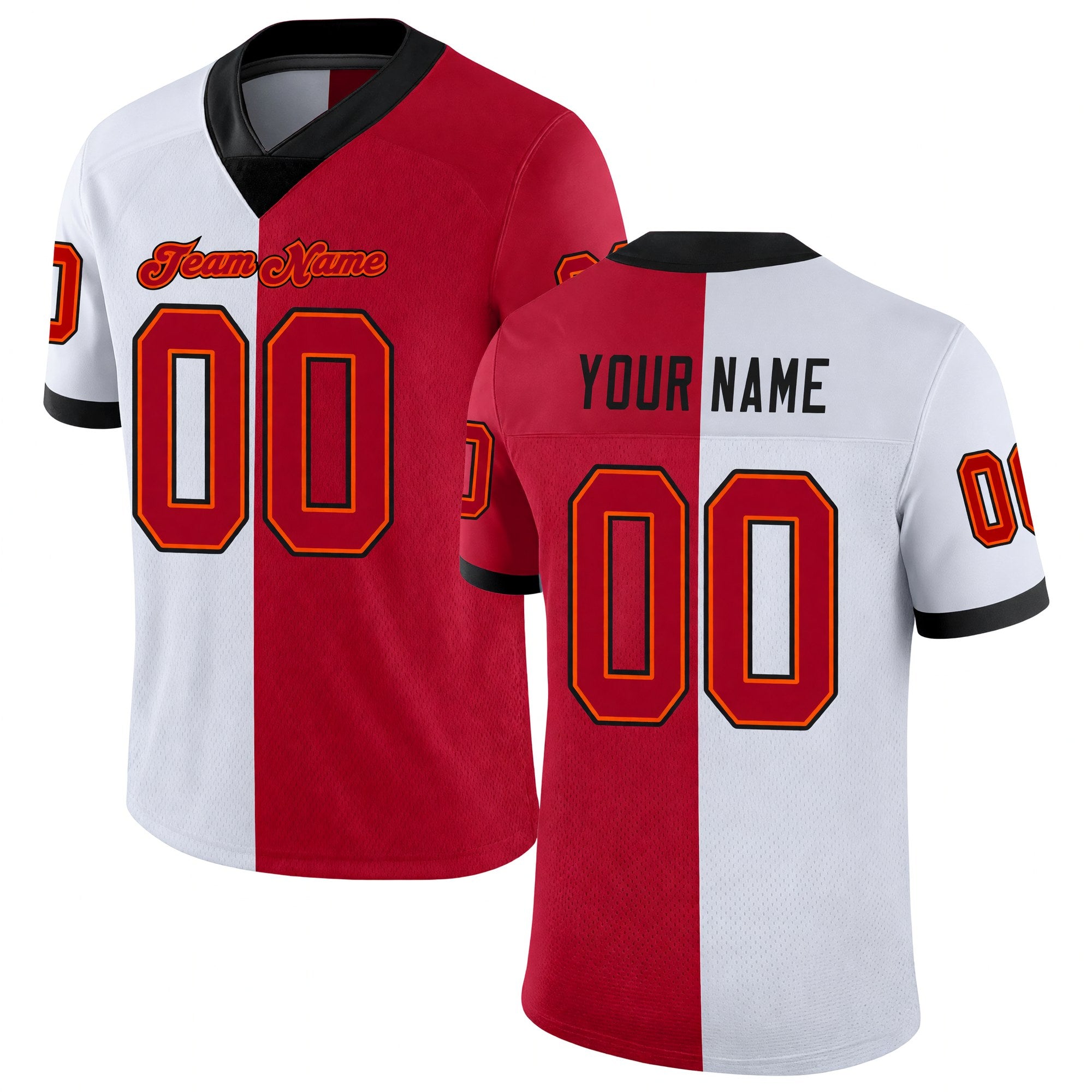 Custom White Red-Black Split Fashion Football Jersey