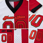 Custom White Red-Black Split Fashion Football Jersey detail