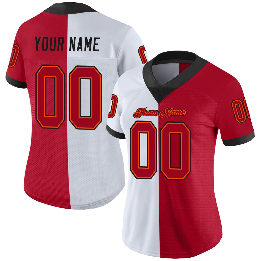 Custom White Red-Black Split Fashion Football Jersey photo 2