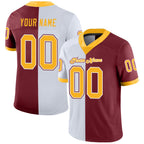 Custom Burgundy Gold-White Split Fashion Football Jersey photo 1