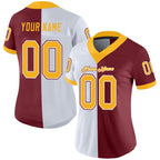 Custom Burgundy Gold-White Split Fashion Football Jersey photo 2