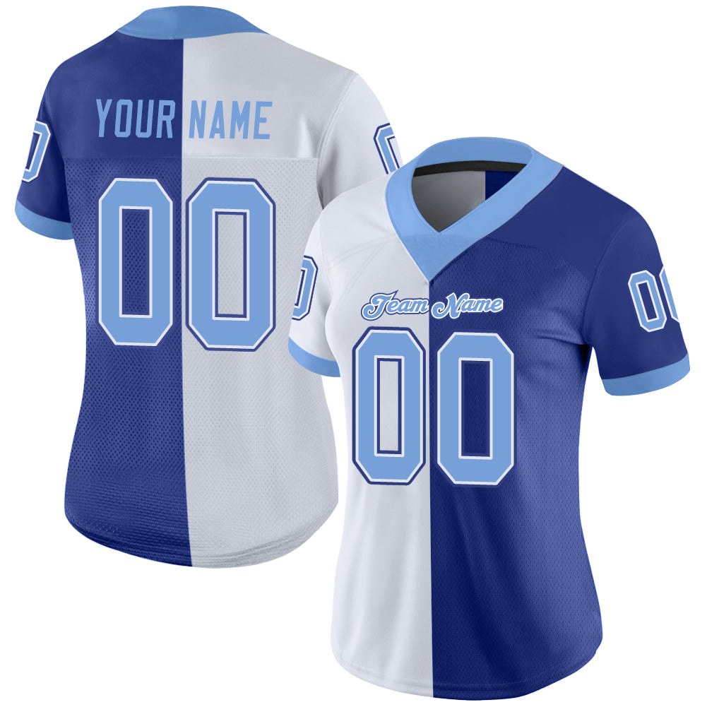 Custom Royal Light Blue-White Split Fashion Football Jersey photo 2