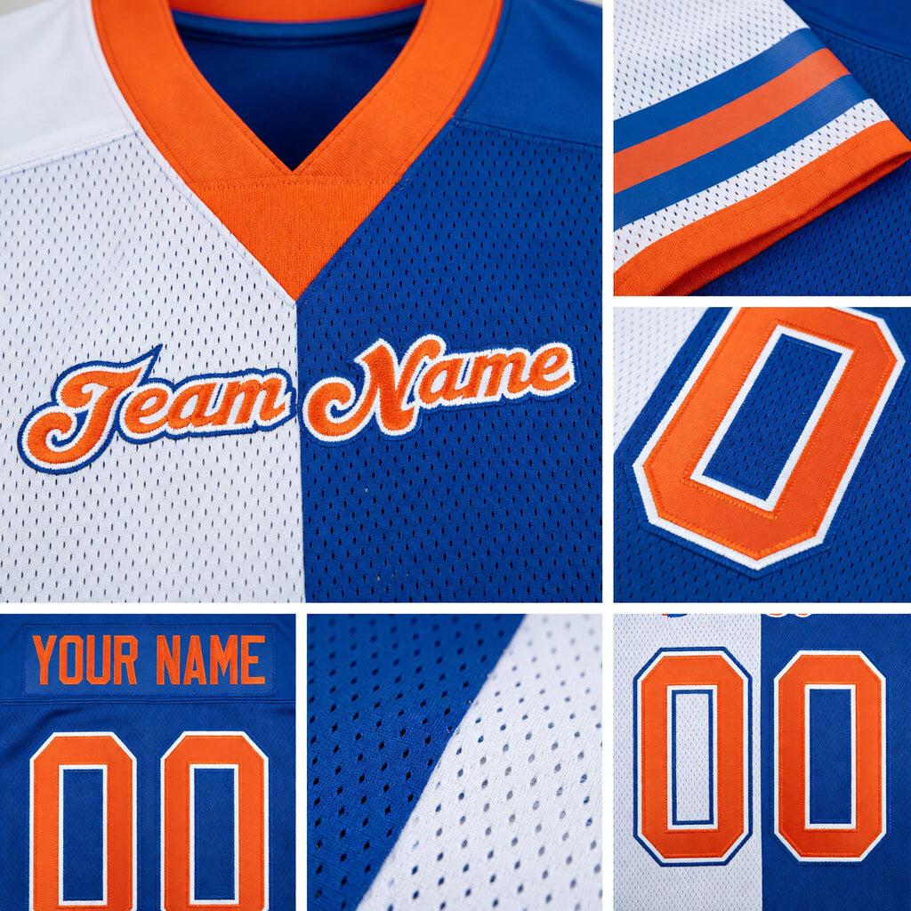 Custom Royal Orange-White Split Fashion Football Jersey detail