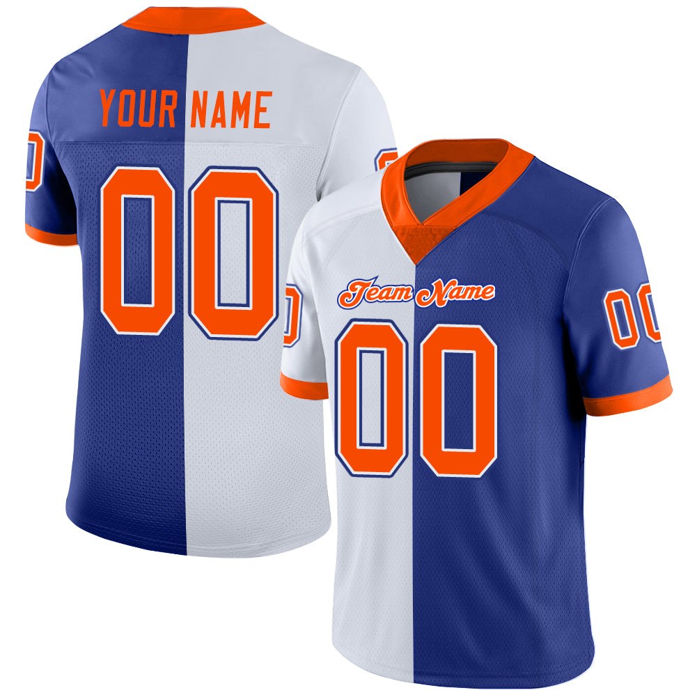 Custom Royal Orange-White Split Fashion Football Jersey photo 1