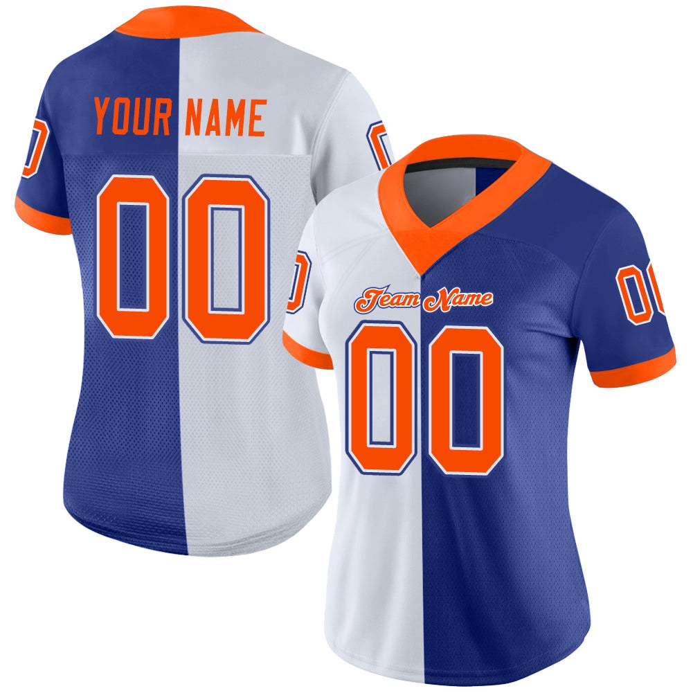Custom Royal Orange-White Split Fashion Football Jersey photo 2