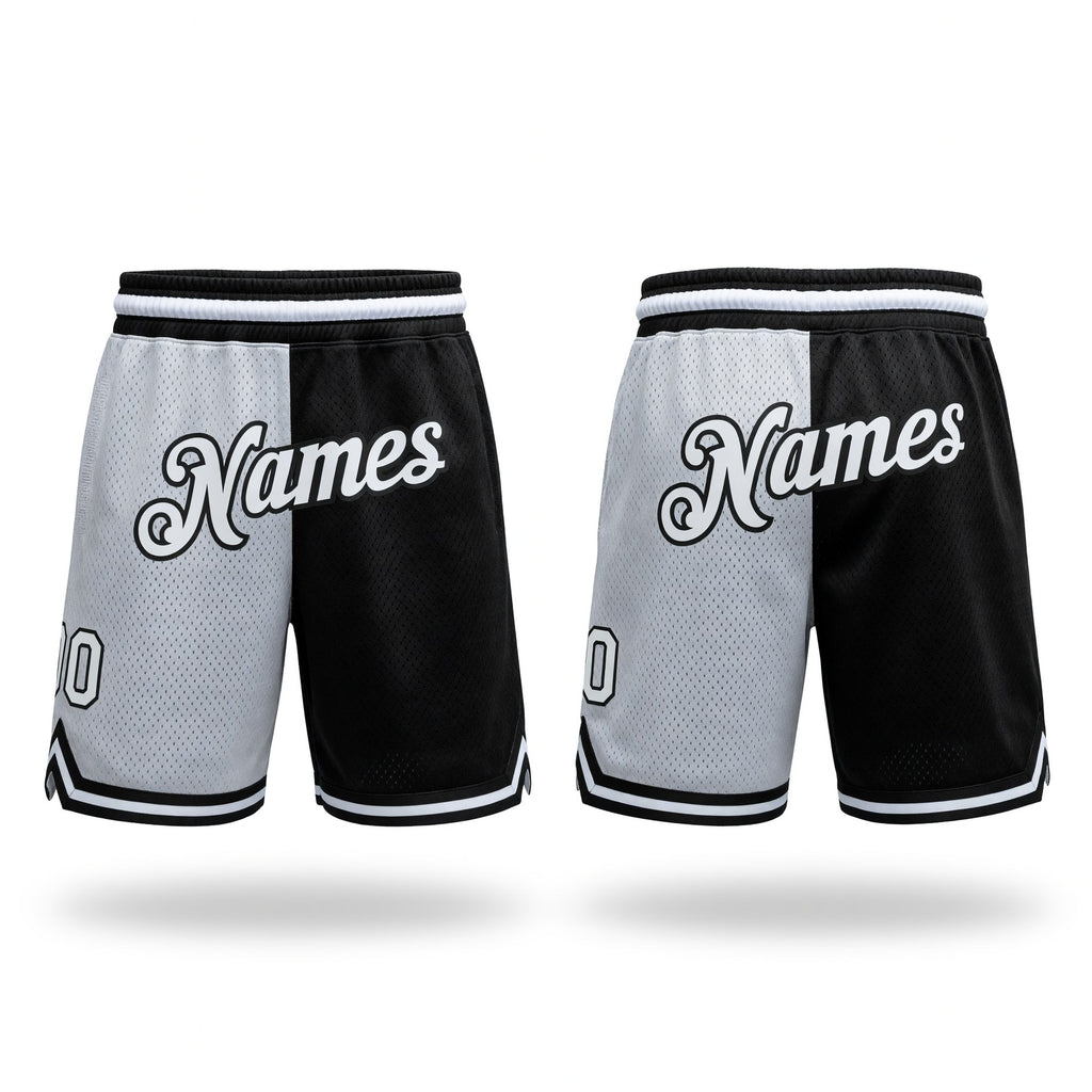 Custom Black White Authentic Throwback Split Fashion Basketball Shorts
