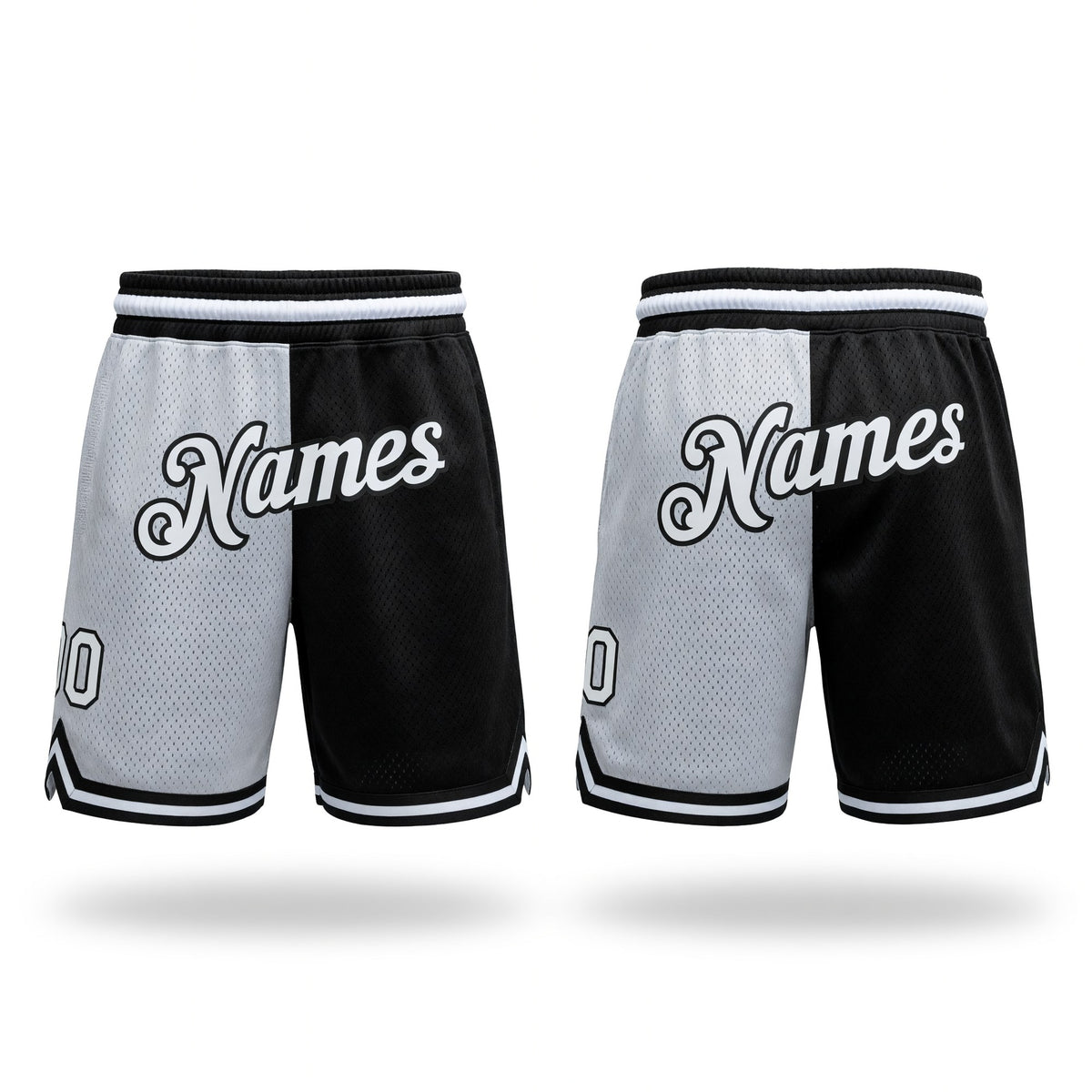 Custom Black White Authentic Throwback Split Fashion Basketball Shorts