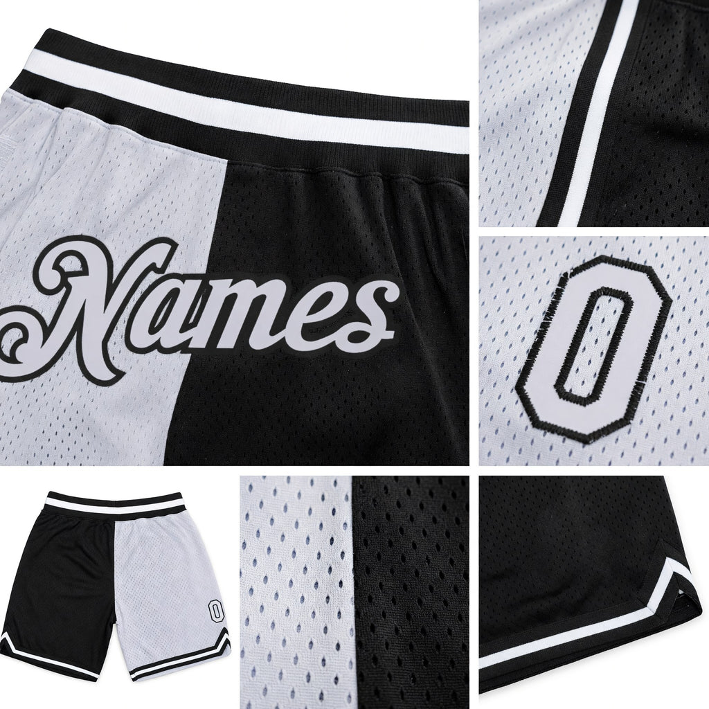 Custom Black White Authentic Throwback Split Fashion Basketball Shorts detail