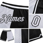 Custom Black White Authentic Throwback Split Fashion Basketball Shorts detail