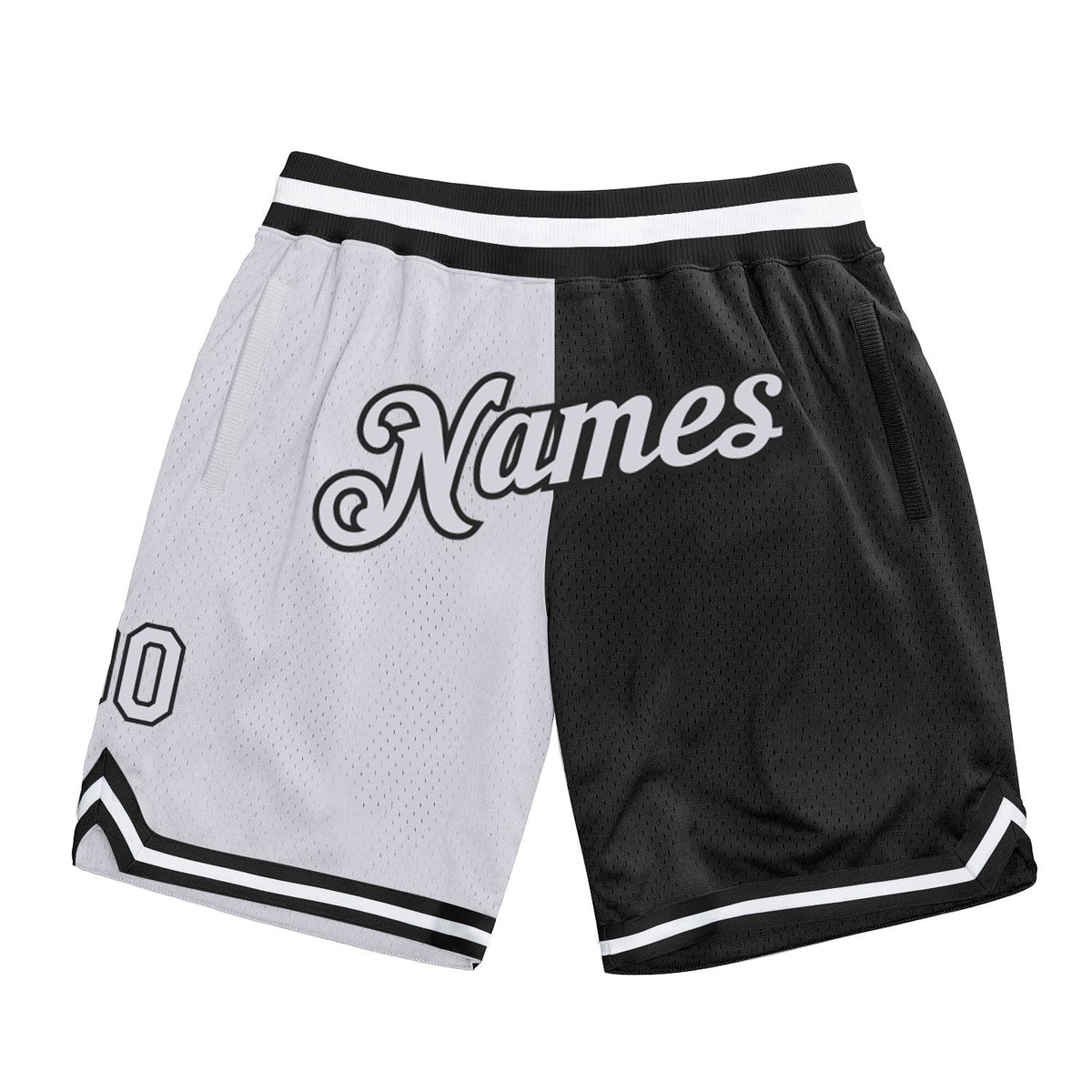 Custom Black White Authentic Throwback Split Fashion Basketball Shorts photo 1