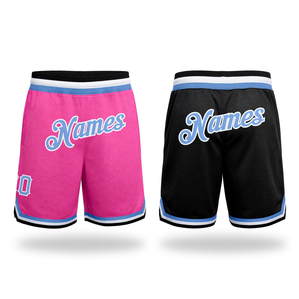 Custom Pink Light Blue-Black Authentic Throwback Split Fashion Basketball Shorts
