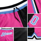 Custom Pink Light Blue-Black Authentic Throwback Split Fashion Basketball Shorts detail